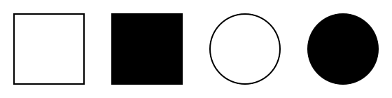 [cerchio bianco, quadrato bianco, cerchio nero, quadrato nero]