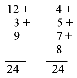 [12+3+9 = 4+5+7+8 = 24]