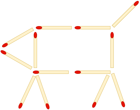 [un cane che guarda a sinistra disegnato con 13 fiammiferi]